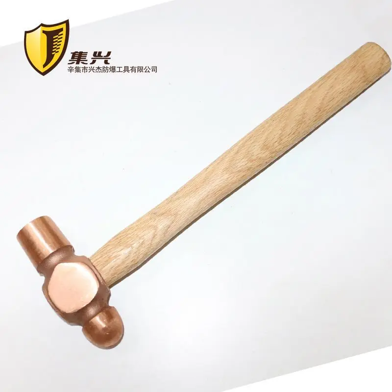 مطرقة رأس دائرية من النحاس بمقبض خشبي ، مطرقة يدوية من النحاس ، 1P ، 2P ، 3P