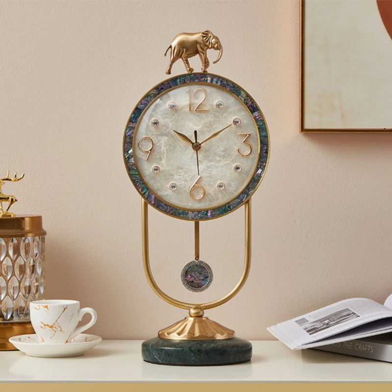 Brass Table Clock Home Decorative Accessories Luxury Interior Antique Bedroom Study Standing Elephant Nordic Desktop Clock Watch