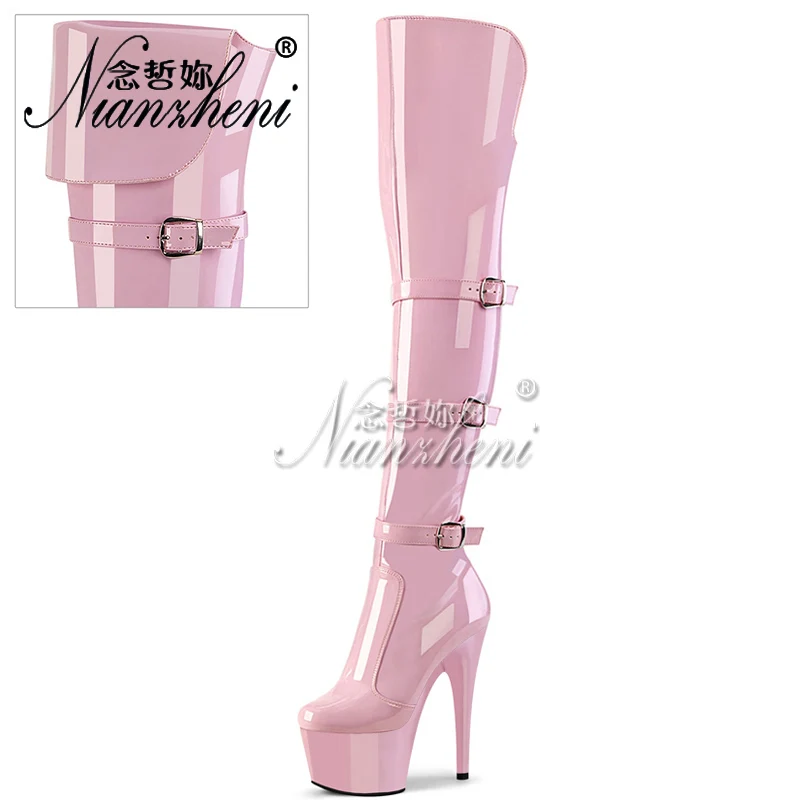 8Inch Exotic Dancer 20cm Over The Knee Boots Pole Dance 17cm Big Size Platform Sexy Pink 6Inch Stripper Heels Nightclub Models