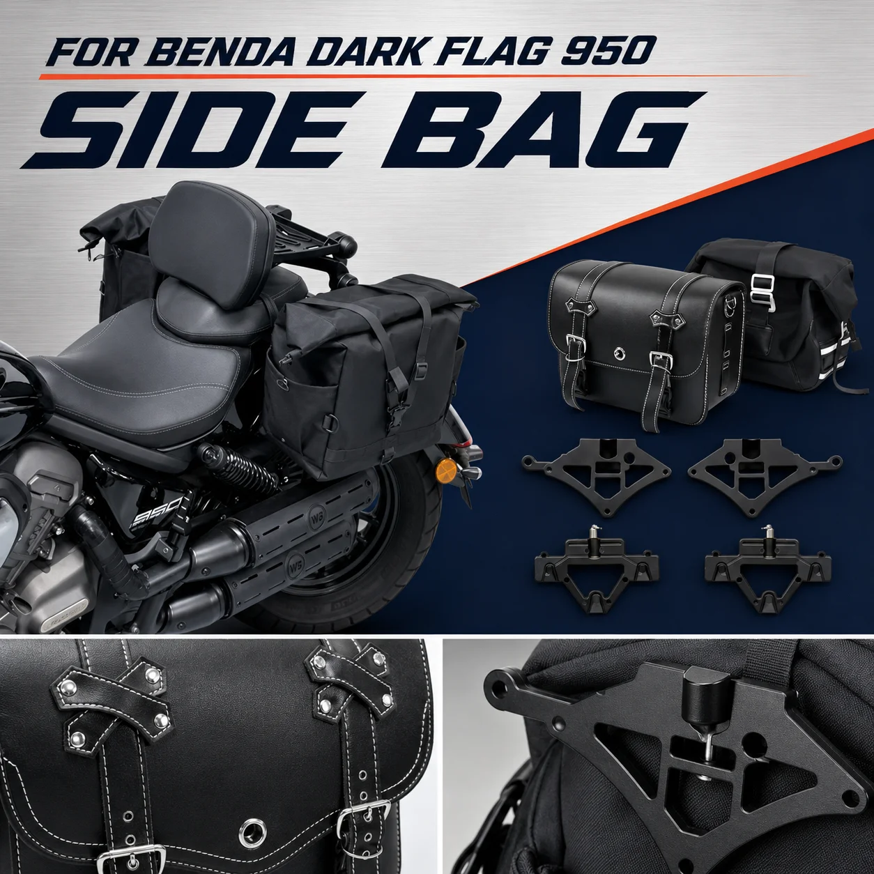Motorcycle Vintage Leather Canvas Side Saddle Bag Waterproof Large Capacity For BENDA Dark Flag 950