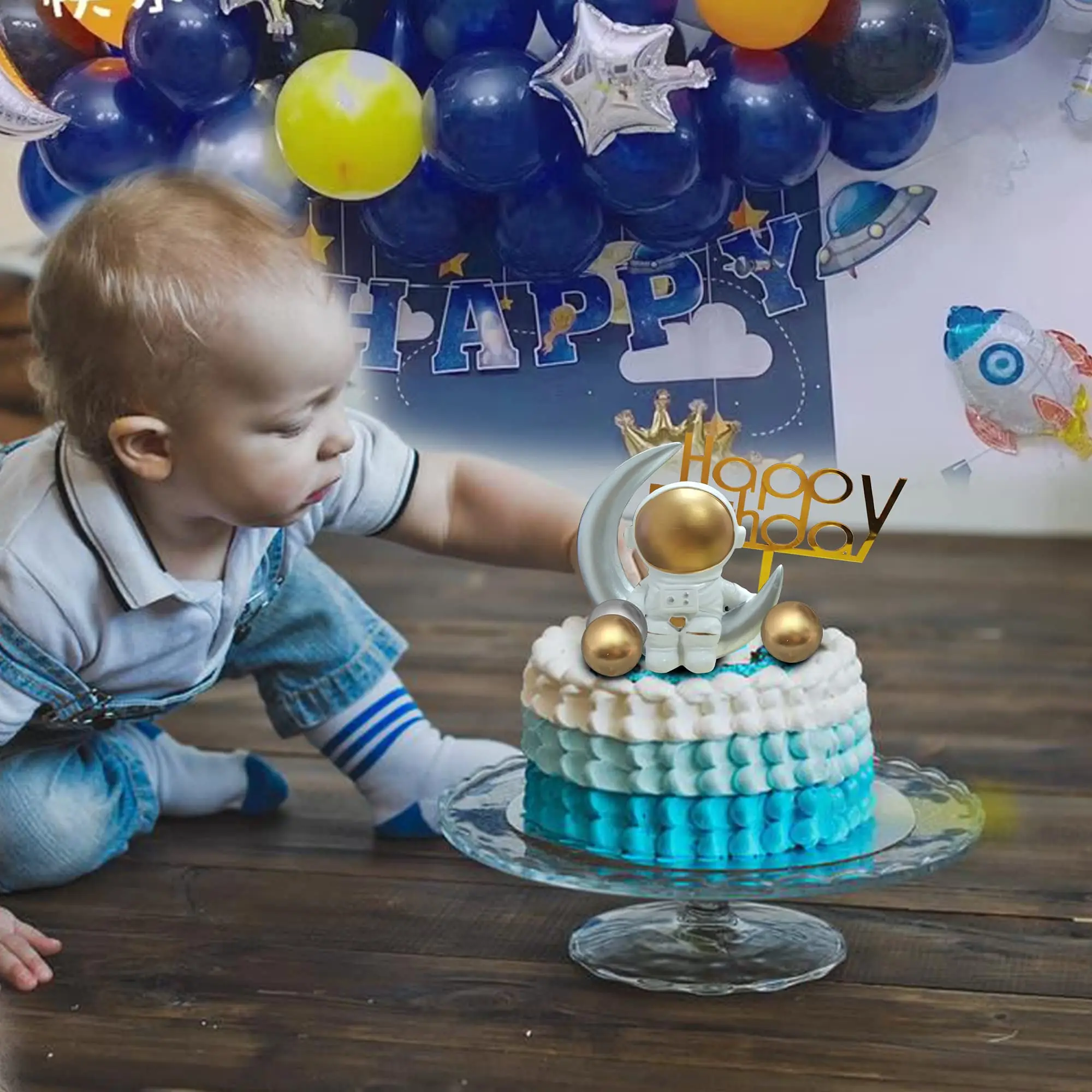 14 sztuk astronauta narzędzie do dekoracji ciast zestaw przestrzeń dekoracje na imprezę urodzinową dla dzieci chłopiec Baby Shower wszechświat