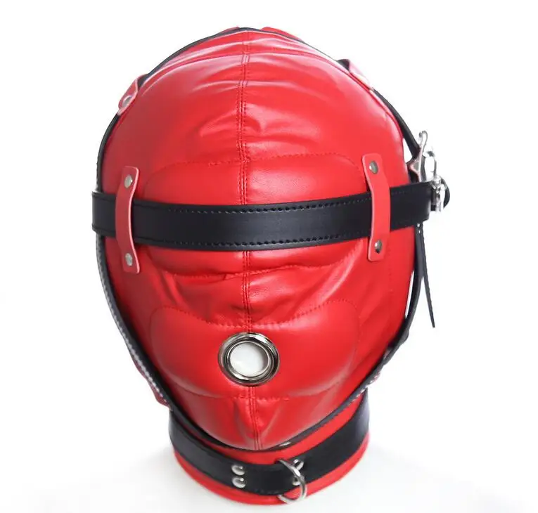 Leather Mask Hood Sensory Deprivation Gimp Bandage Mouth Lockable Party Masquerade Halloween Mardi Gras Alien Super Hero