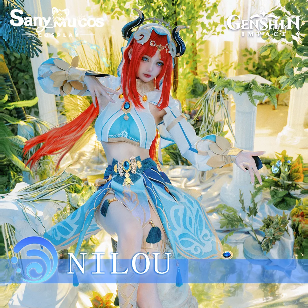 

【48H To Ship】SanyMuCos Genshin Impact Nilou Cosplay Costume Sumeru Classical Indian Style Nilou Wig Sexy Costume Halloween Set