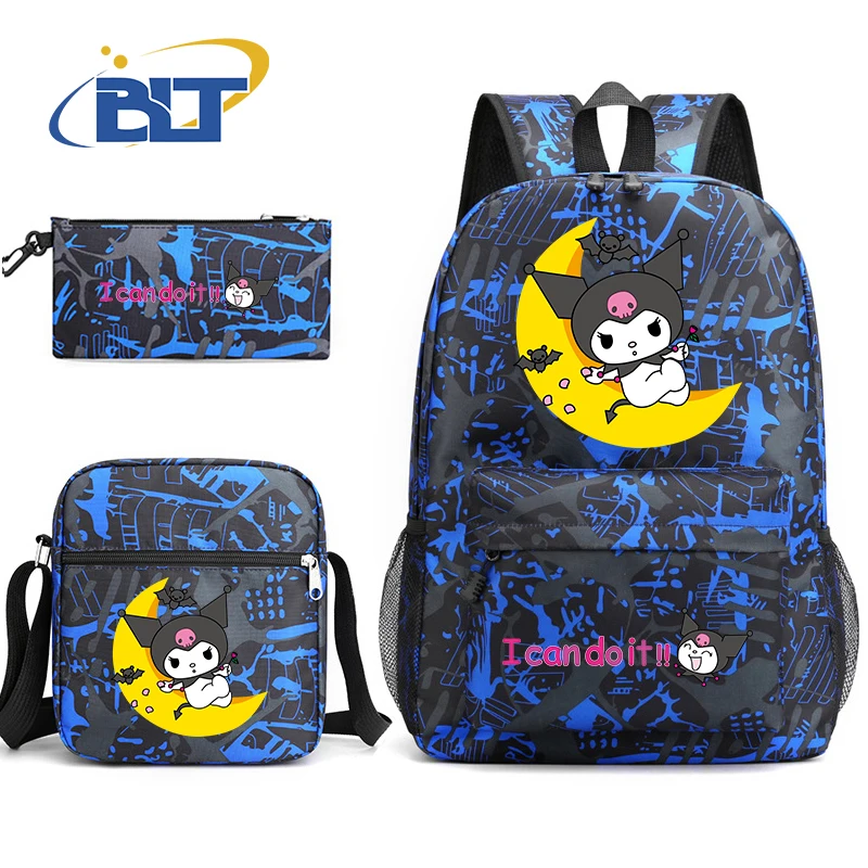 Kuromi printed backpack 3-piece set student school bag shoulder bag pencil case set kids gift for girls