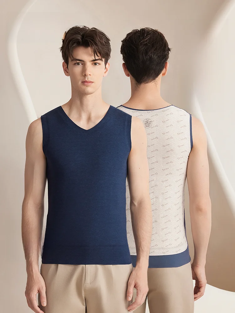 Men's Thermal Fleece Lined Thickened Vest Inner Wear Winter Warm Base Layer Shirt City Beauty Simple Style V-Neck  Color