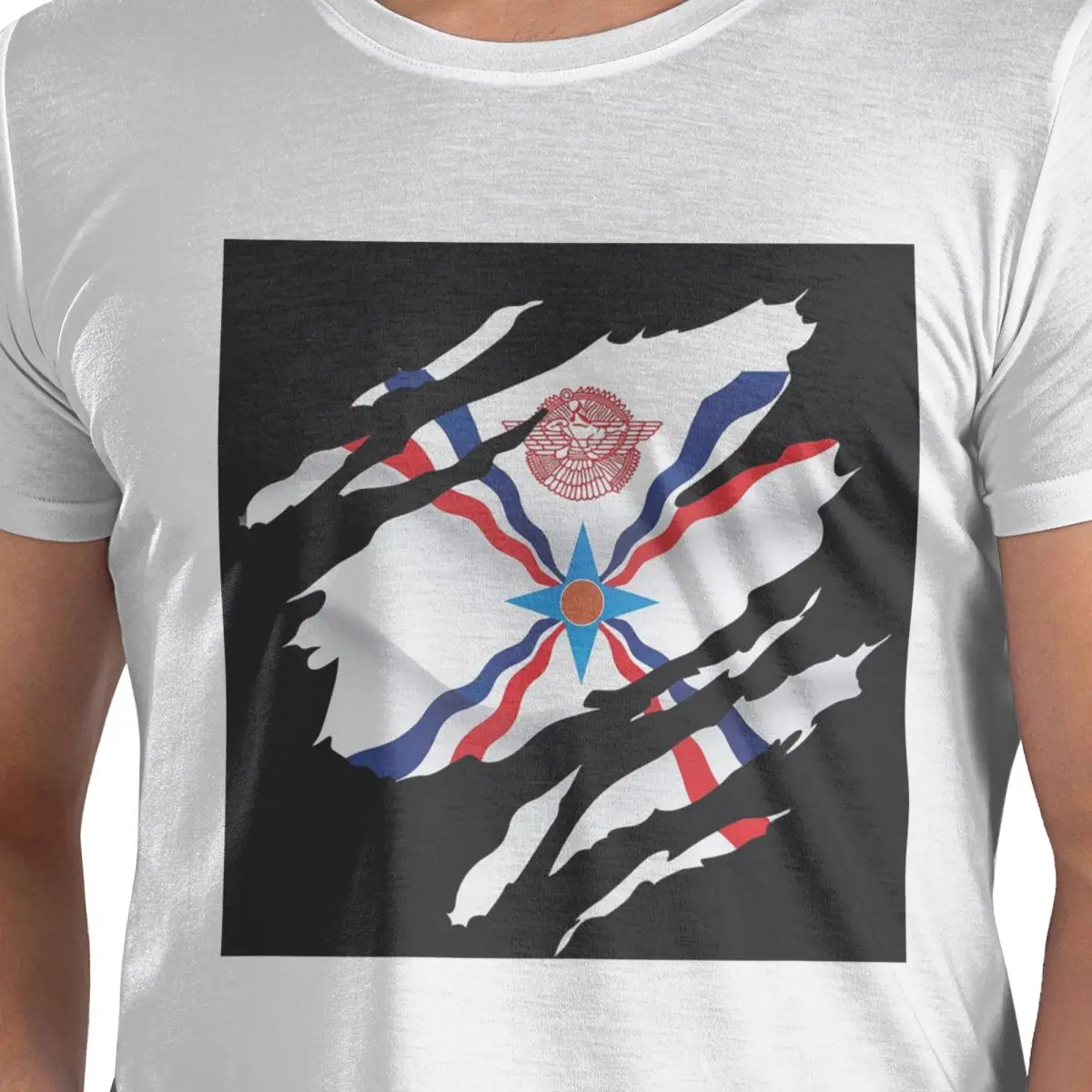 

Luxury Assyrian Suryoyo Flag 100% Cotton T-Shirt Men's Funny T Shirts Men Crew Neck Short Sleeve S-6XL