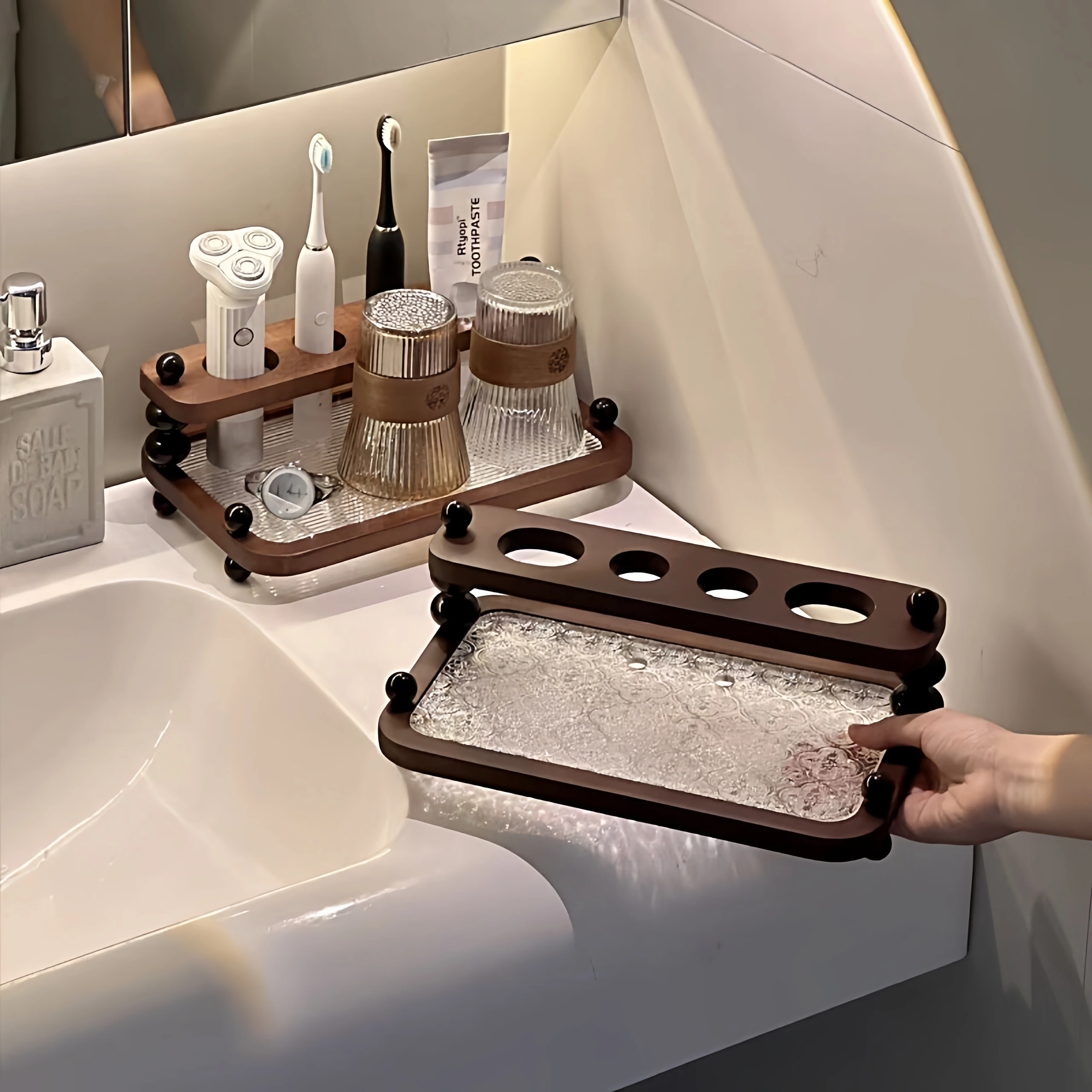 

Vintage Sle Toilet Bru Holder Batoom Desktop Tootaste Toothbru Storage Ra Cup Organizer Wood Material Luxury Fini