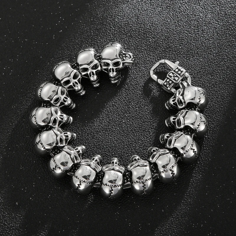 Ancient Demon Bone Ghost Head Bracelet Men Stainless Steel Fashion Skull Chain Bangle