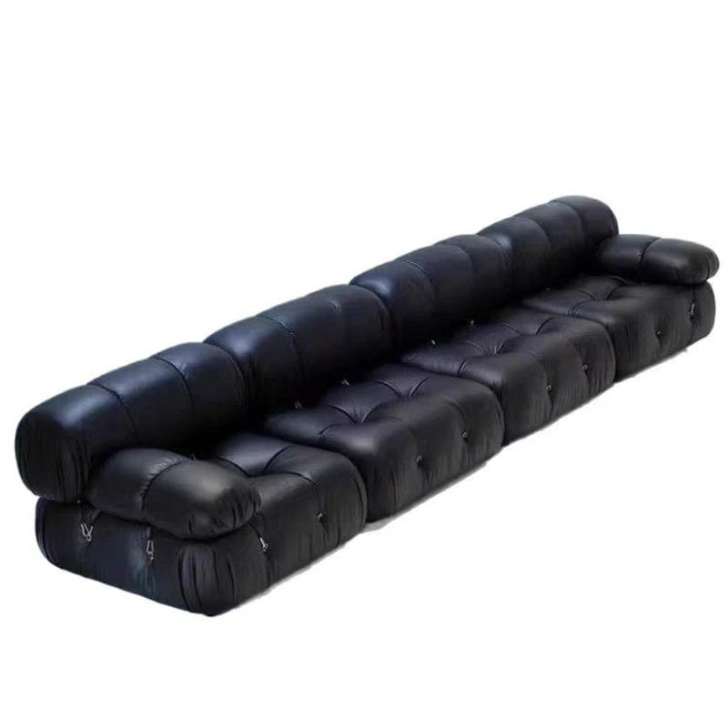 

Italian minimalist sofa small apartment living room Nordic modern minimalist leather sofa combination