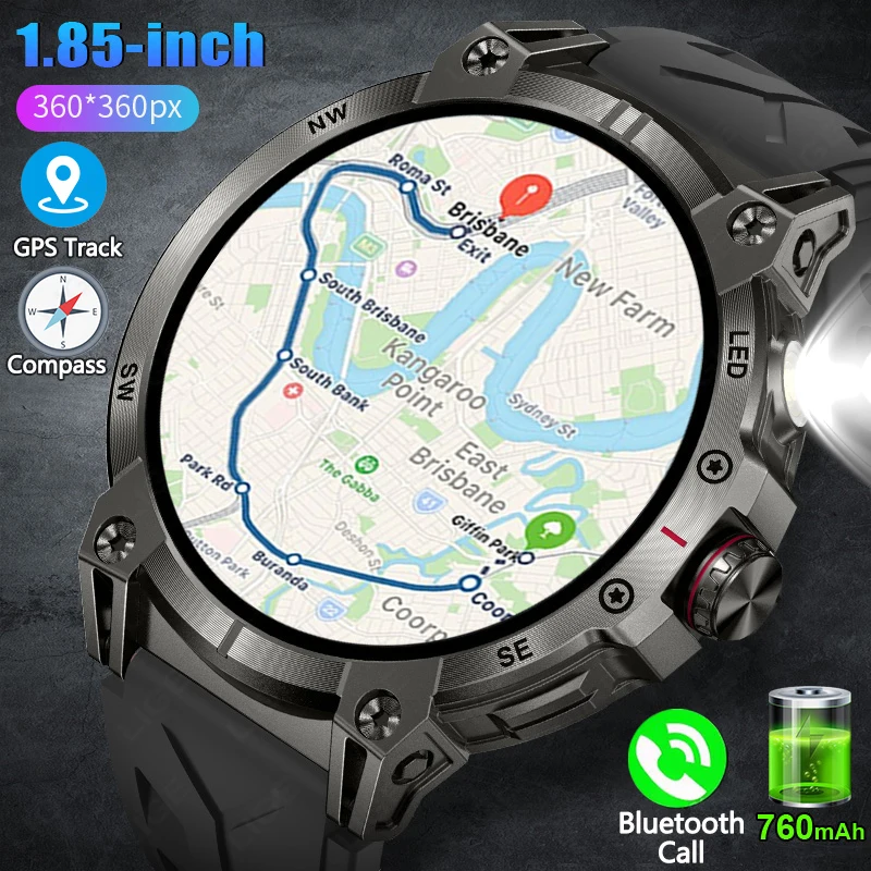 

2025 New Military Smart Watch Men LED Flashlight Large Battery Outdoor Compass Sports Heart rate Waterproof BT Call Smartwatches