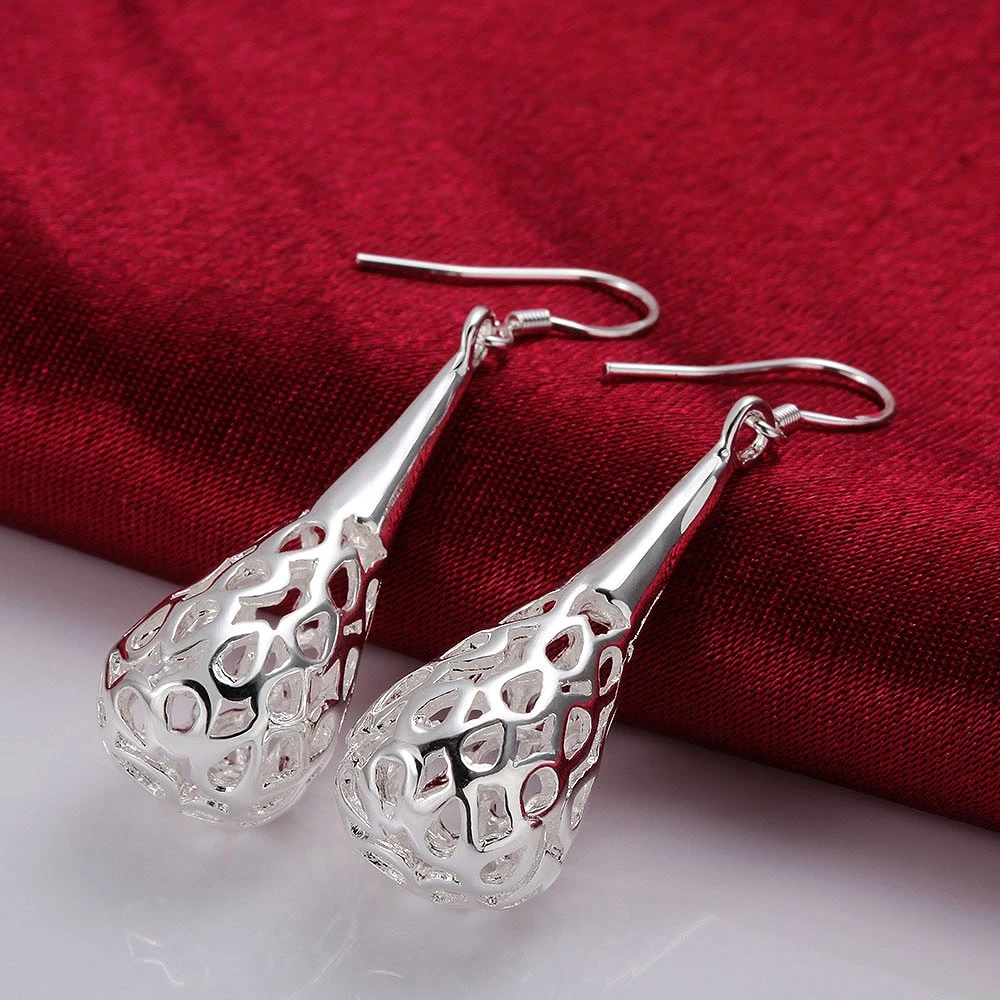 New Charm 925 Sterling Silver Earrings for Women Jewelry All-match Trend Hollow water drop shape  Christmas Gifts