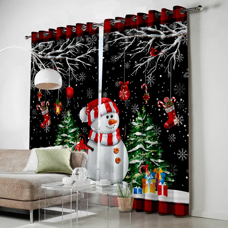 Santa Claus Happy New Year Christmas Tree Red Green Window Curtains For Kids Bedroom Living Room Home Decor Navidad Natal 2023