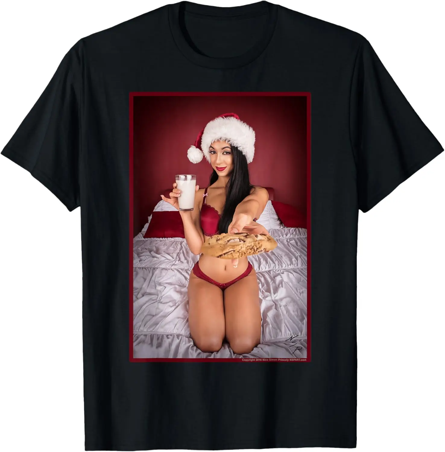 

Sexy Girl Graphic Tee Shirt - Christmas Milk & Cookies Pinup