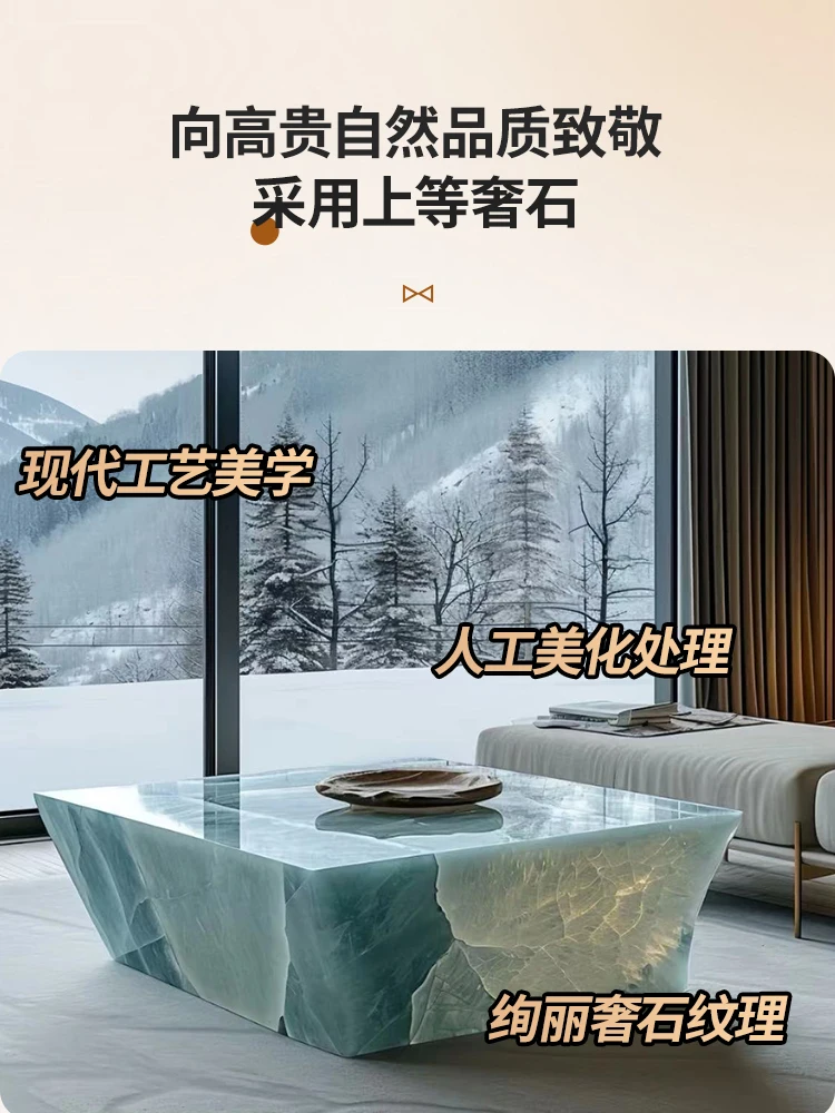 Jade coffee table natural luxury stone square crystal luxury mansion sapphire living room marble luminous jade coffee table