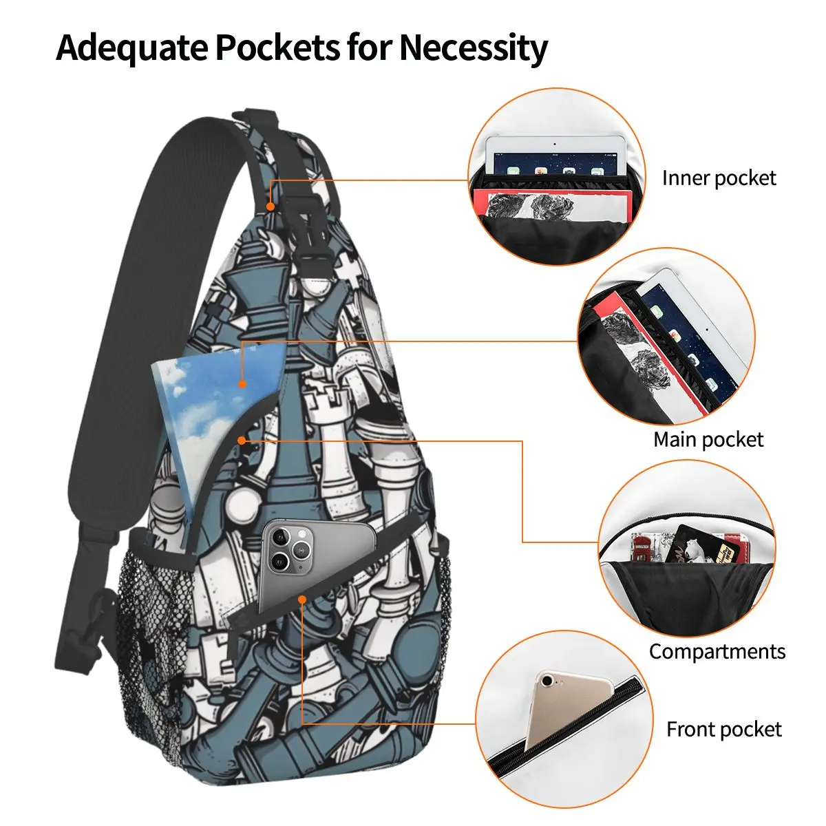 Schaken Master Crossbody Borst Tassen Zakken Travel Pack Messenger Sport Tieners Schoudertas Unisex