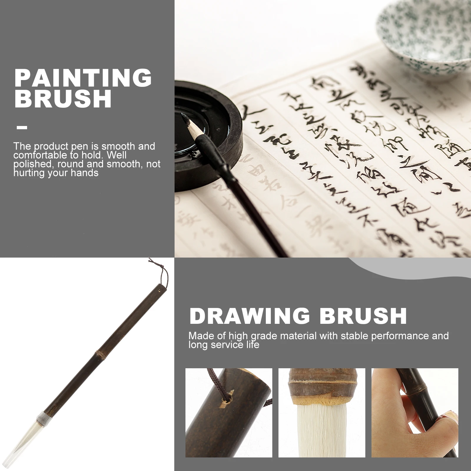 

Chinese Calligraphy Brush Large Size Wolf Goat Hair Writing Tool for Adults Artists Students Easy Storage Hanging Rope Smooth