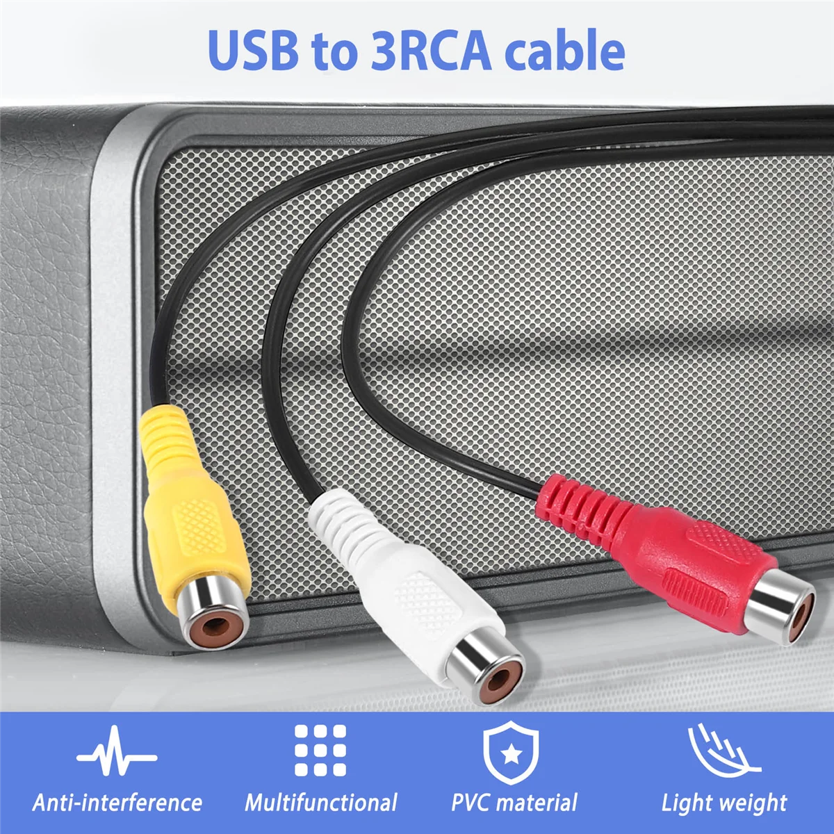 B52C USB to 3RCA Cable USB Female to 3 RCA Rgb Video AV Composite Adapter Converter Cable Cord Connector Lead for TV PC DVR