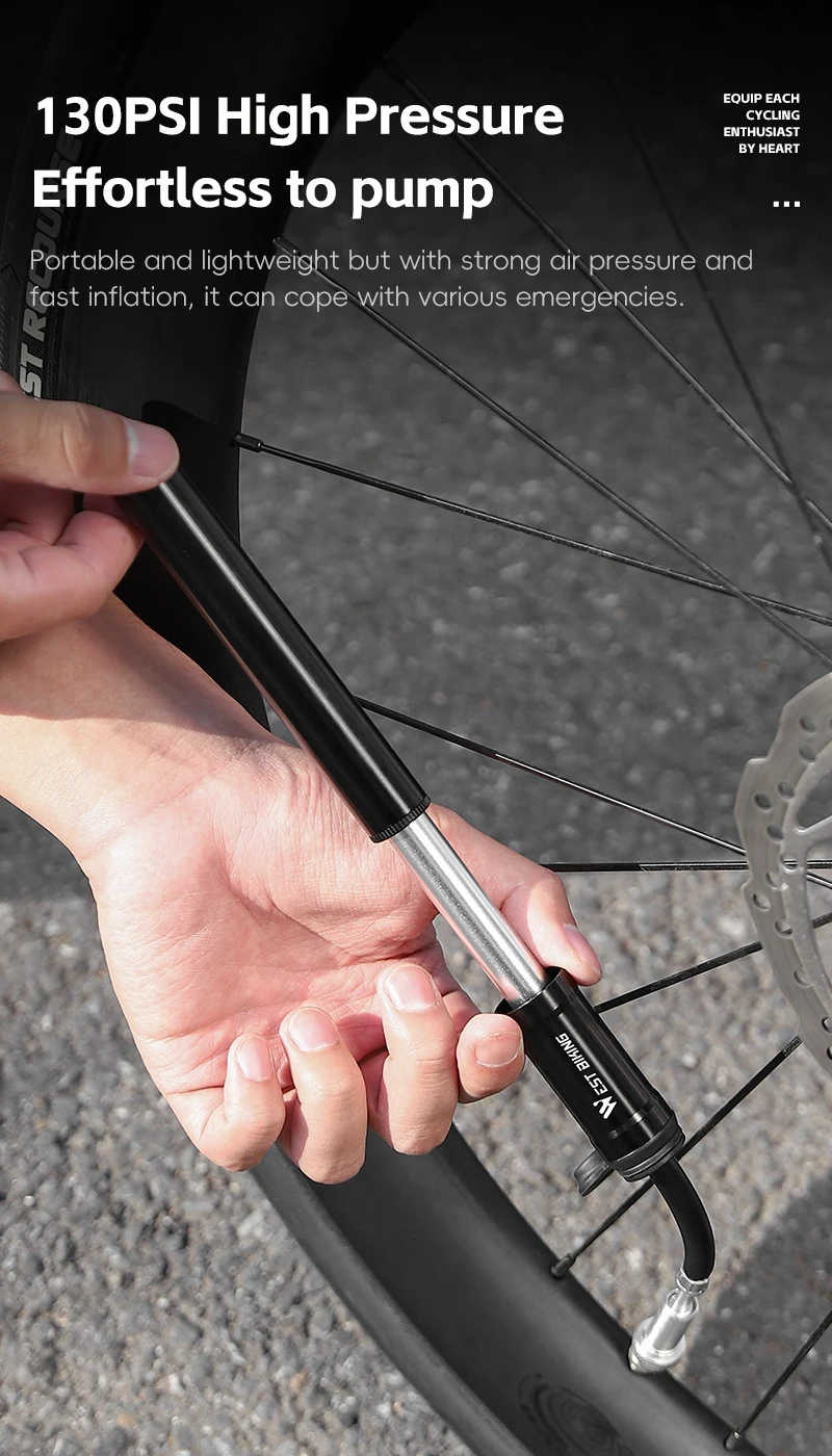 WEST BIKING Tragbare Fahrradpumpe 130PSI Hochdruck Presta Schrader Ventil Aluminiumlegierung Mini-Luftpumpe MTB Rennrad Zubehör – Detail 6