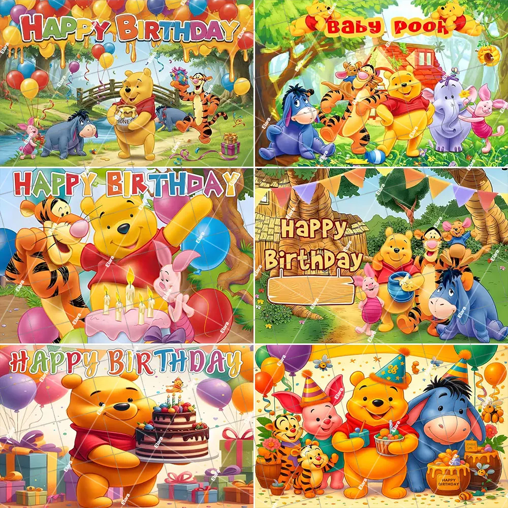 

Disney Winnie The Pooh Birthday Party Decoration Photographic Background Baby Shower Banner Party Supplies For Kids Gift
