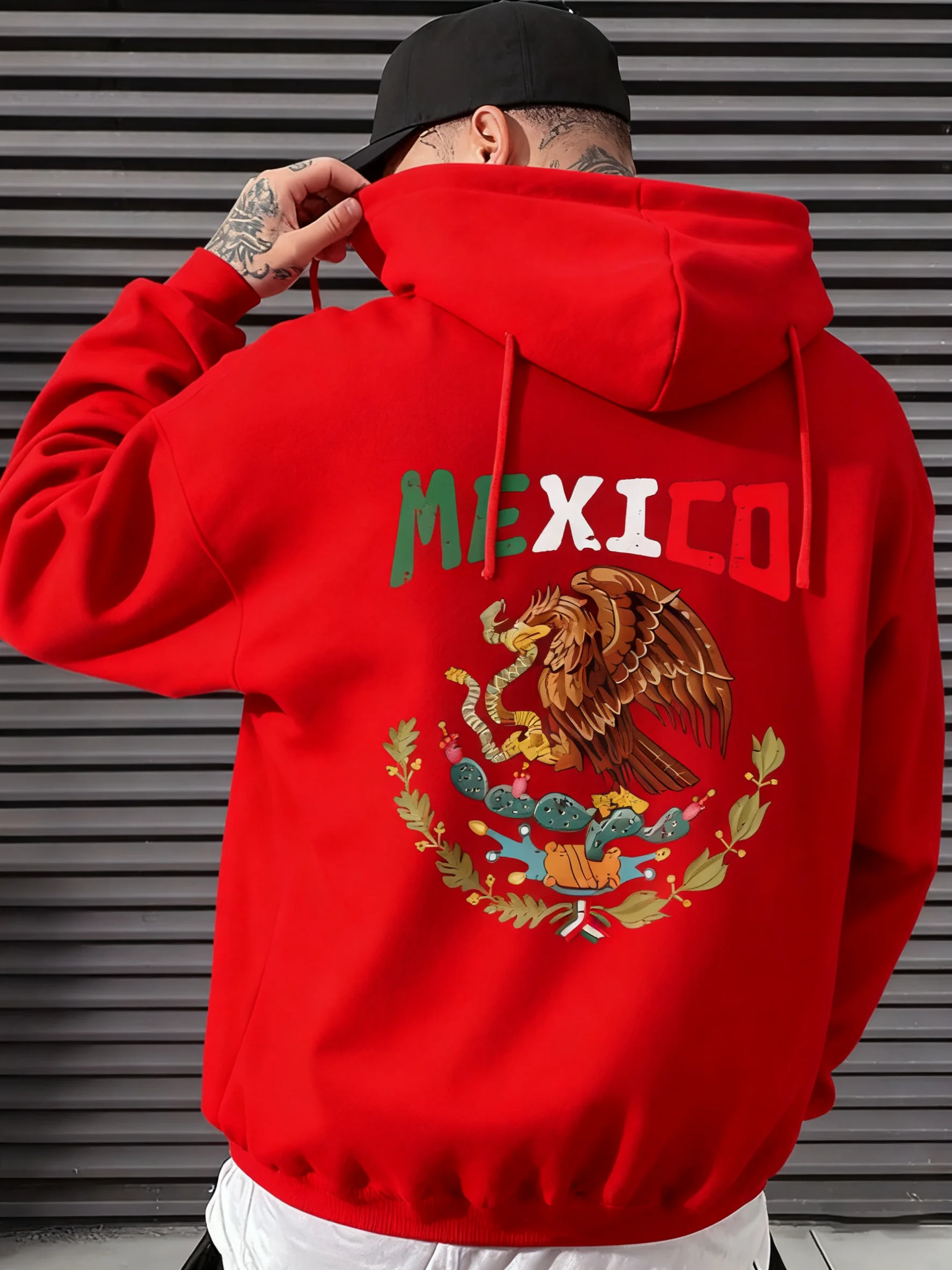 بلوفر رجالي بغطاء للرأس يتميز برسومات شعار نسر وأفعى المكسيك، ملابس خارجية مريحة وأنيقة لملابس غير رسمية #5