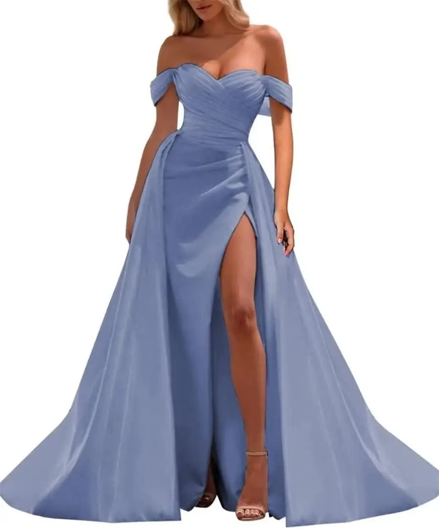 Customized One Shoulder Simple Elegant Temperament Evening Dresses Simple High Waist Split Prom Dress Solid Tailing Wedding Part