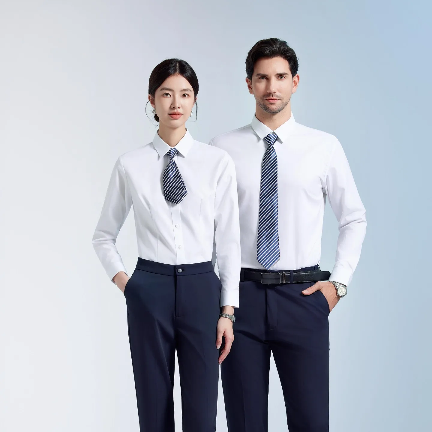 

Men’s bamboo fiber white long-sleeved shirt for all seasons, suitable for business attire, worn under a suit, paired with a shir