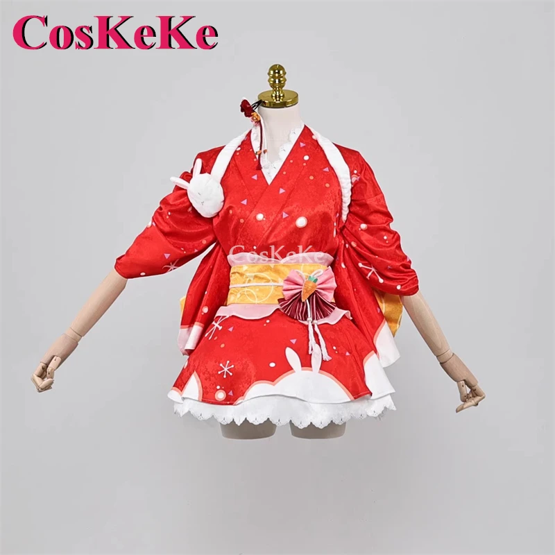 

CosKeKe Usada Pekora Cosplay Anime VTuber Hololive Costume Sweet Red January Kimono Uniforms Halloween Party Role Play Clothing