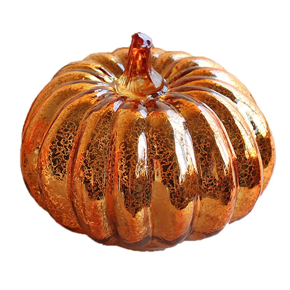 

Glass Pumpkin Illuminated with Ornaments Led Light for Centerpiece Thanksgiving Halloween Autumn Decoration L