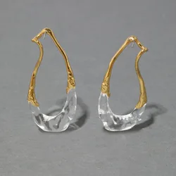 Vintage Geometric Irregular Metal Acrylic Earrings for Women European And American Personality Exaggerated Unique Jewelry Gifts