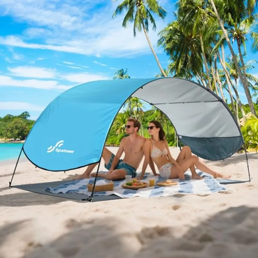

Пляжный тент-навес Sun Shelter с защитой от УФ-излучения UPF 50+, 8 ветровыми оттяжками и 12 колышками для пляжа, кемпинга, пикника на заднем дворе
