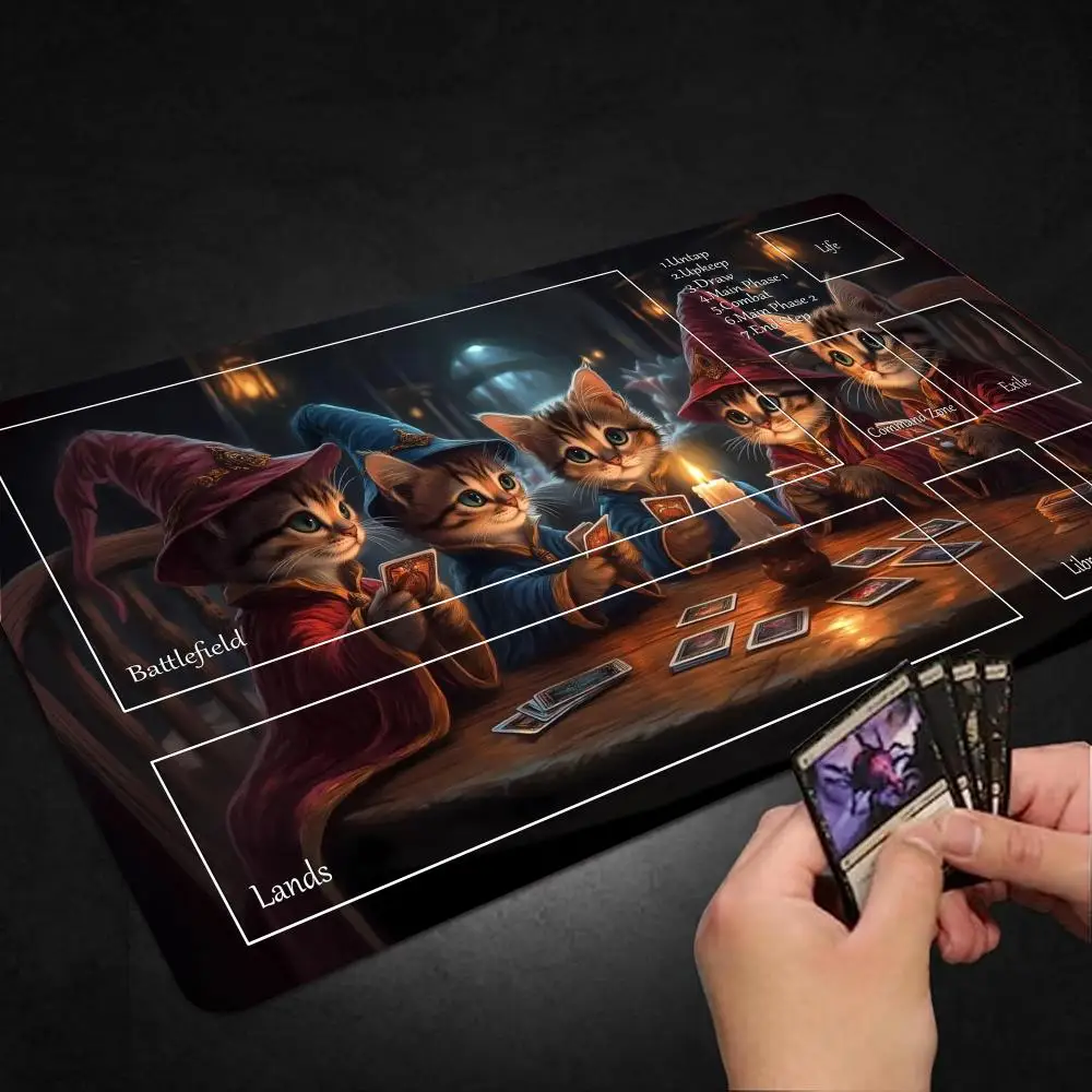 لوحة ماوس على شكل قطة، لوحة ماوس للألعاب MTG TCG CCG، حصيرة لعب الألعاب، وسادات مبارزة للمبتدئين، معارك البطاقات، لوحة مكتب للألعاب