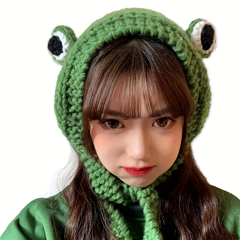 Cute Ladies Frog Ear Hat Beanies Knitted Headband Winter Hat Skullies Knitted Hat Cap Costume Accessory Gifts Warm Winter Bonnet