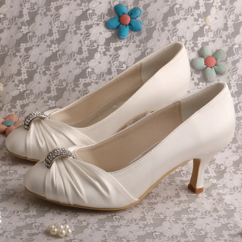 

Venus lure Customized 6.5CM Ivory Satin Wedding Heels Round Toe Fashion Women Bridal Shoes