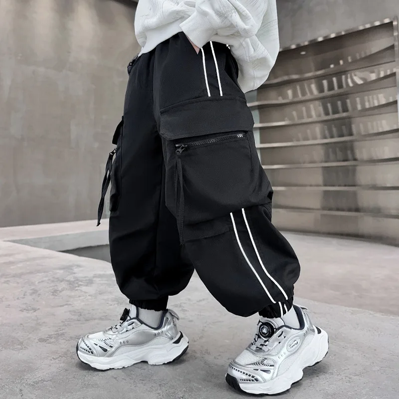 

Boys Cargo pants Large Pocket Striped Children's Overalls Casual Outdoor Sports Pants Autumn Casual Pants Brand kids Clothing
