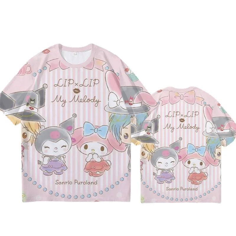 

Kid Cartoon T-shirt children ACGN short sleeved Kuromi Cinnamoroll Hello Kitty clothes Leisure Beach Print girl baby top 3-14y