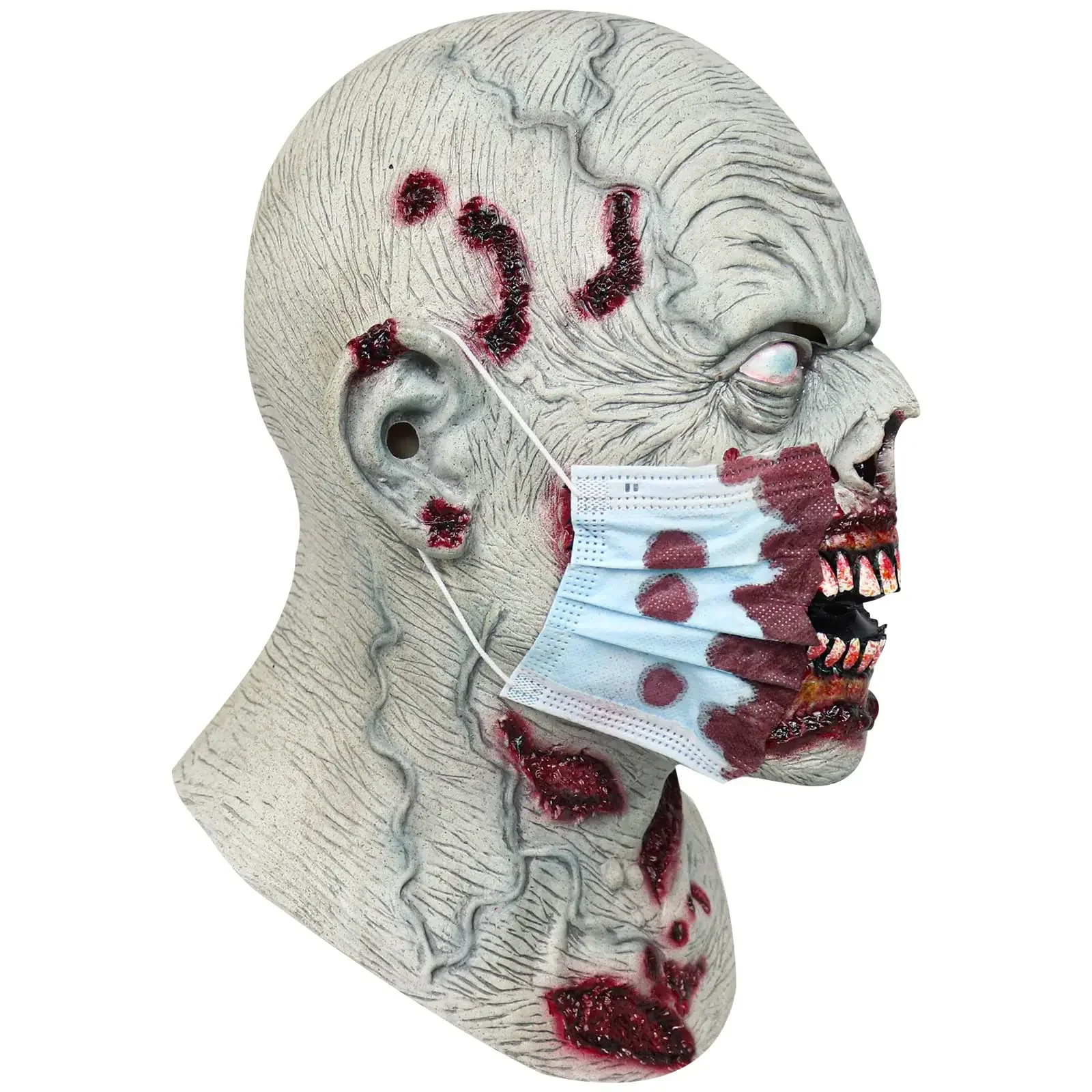 Halloween Scary Zombie Mask Full Head Latex Demon Mask Creepy Vampire Headgear Horror Cosplay Costume Bloody Props