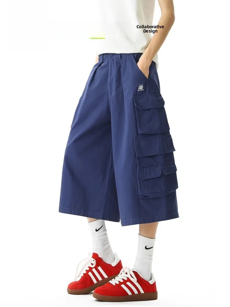 

ex Летняя рабочая одежда orts Multi-ket Свободные широкие брюки из семи футов, хлопковые повседневные брюки в стиле ретро в американском стиле для мужчин и женщин