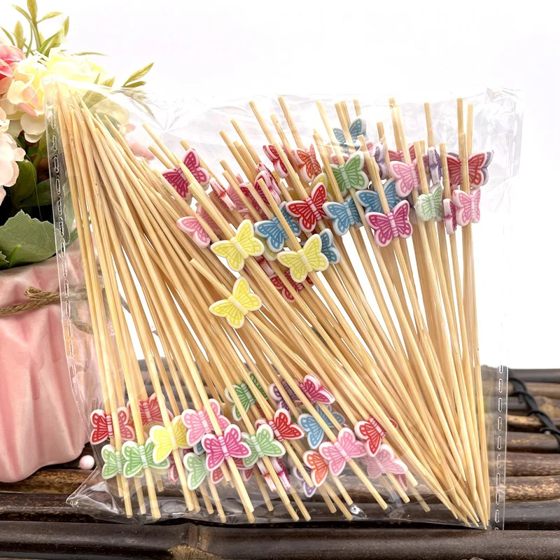 Disposable Bamboo Skewers Food Picks Buffet Cupcake Fruit Fork Party Cake Dessert Salad Vegetable Sticks Toothpick Skewer