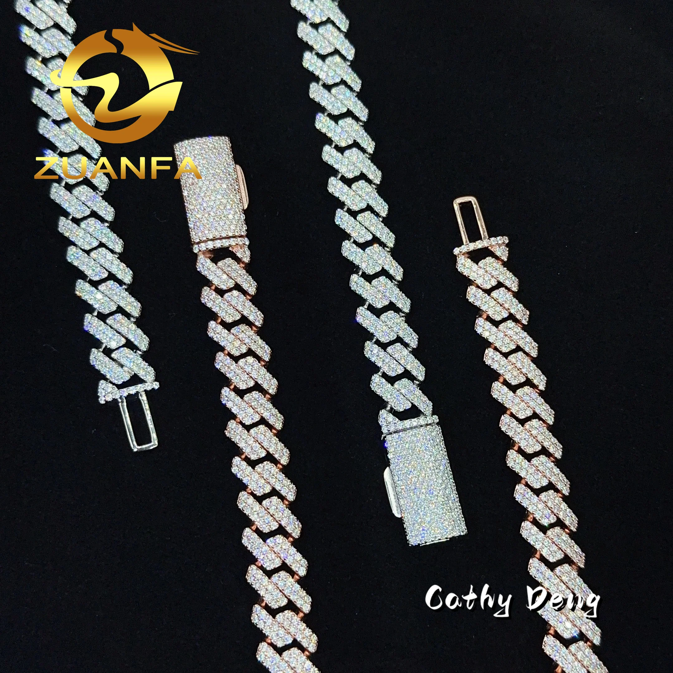 Ready to Ship Men Hiphop Jewelry 13mm AAAAA Zircon Diamond Sterling 925 Silver Cuban Link Chain Ice Out Hip Hop Necklace Chain，