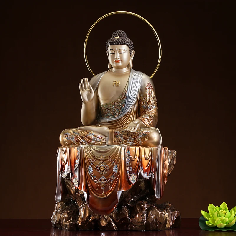 48CM large Buddhism TOP figure COLOR COPPER FO ZU Shakyamuni buddha Asia Royal Shrine Prosperity FENG SHUI God statue