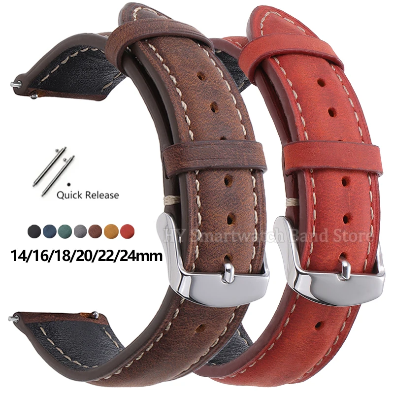 14mm 16mm 18mm 20mm 22mm 24mm Leather Watch Strap for Rolex for Huawei GT2/4 Quick Release Bracelet for Seiko Cowhide Wrist Band