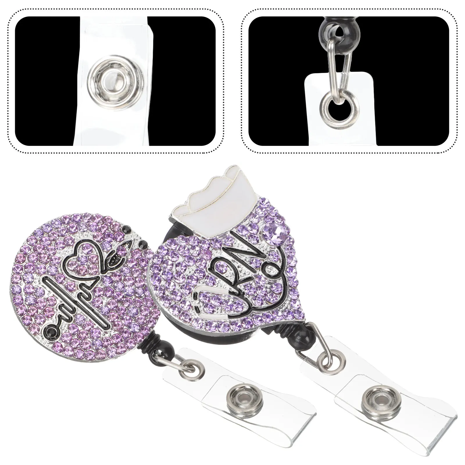 

2Pcs Retractable Badge Reel Holder with Alligator Clip Glitter Finish Premium Alloy Nurse Doctor Security Staff Id Card Key