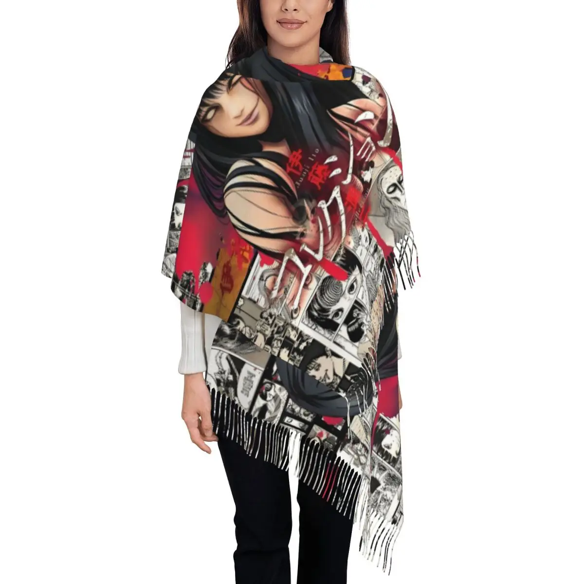

Personalized Printed Japan Horror Manga Junji Ito Scarf Women Men Winter Fall Warm Scarves Anime Shawl Wrap