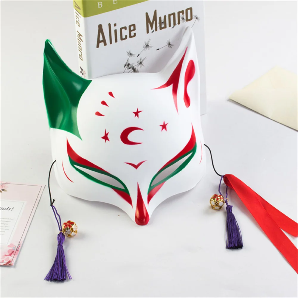 Masque de renard peint à la main pour fête de mascarade d'halloween, masque de mode avec pompons, cadeau de Cosplay de Festival pour Costume de Conventions d'anime