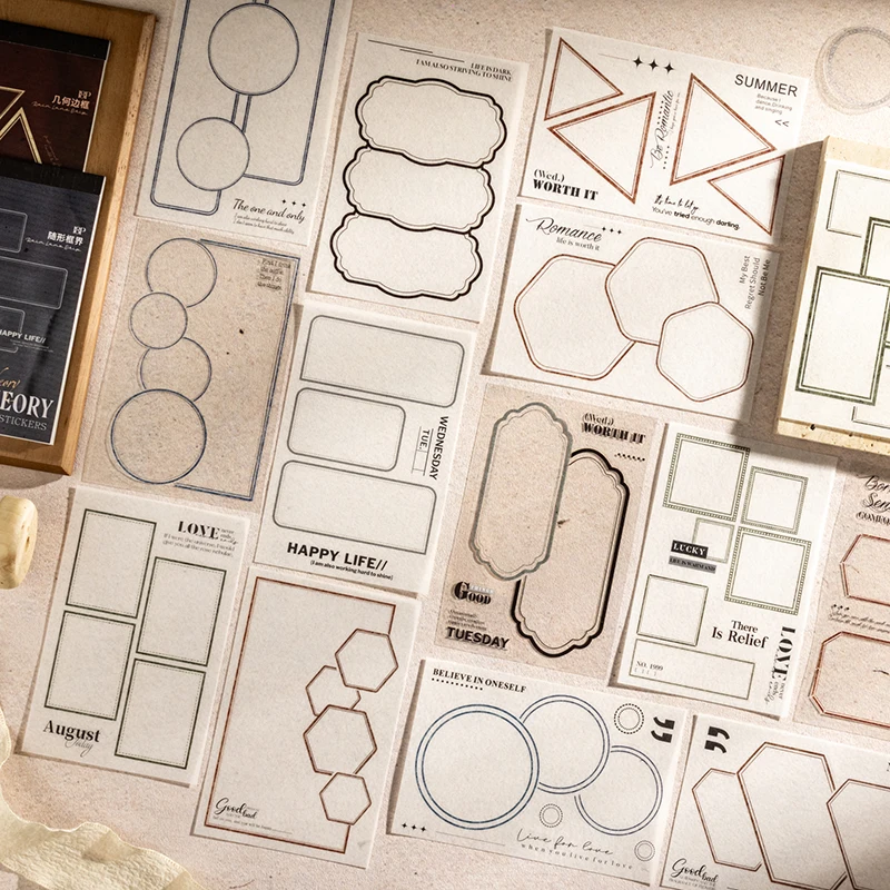 

Card Lover 18 Pcs [Border Talk Series] Washi Paper Boxes Circles Geometric Borders PET Material Scrapbooking Stationery Stickers