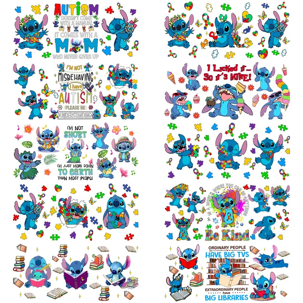 

30 Style Blue Stitch cartoon UV Cartoon Sticker DIY Decals 3D transfers uvdtf stickers 16oz uv dtf cup wraps for Libbey Glasses