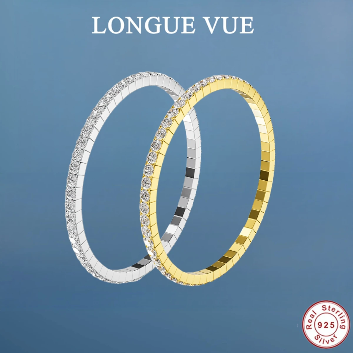 Plated 18k Gold VVS1 Moissanite Tennis Bracelet Elastic 925 Sterling Silver Couple Bracelets for Women Man Birthday Wedding Gift