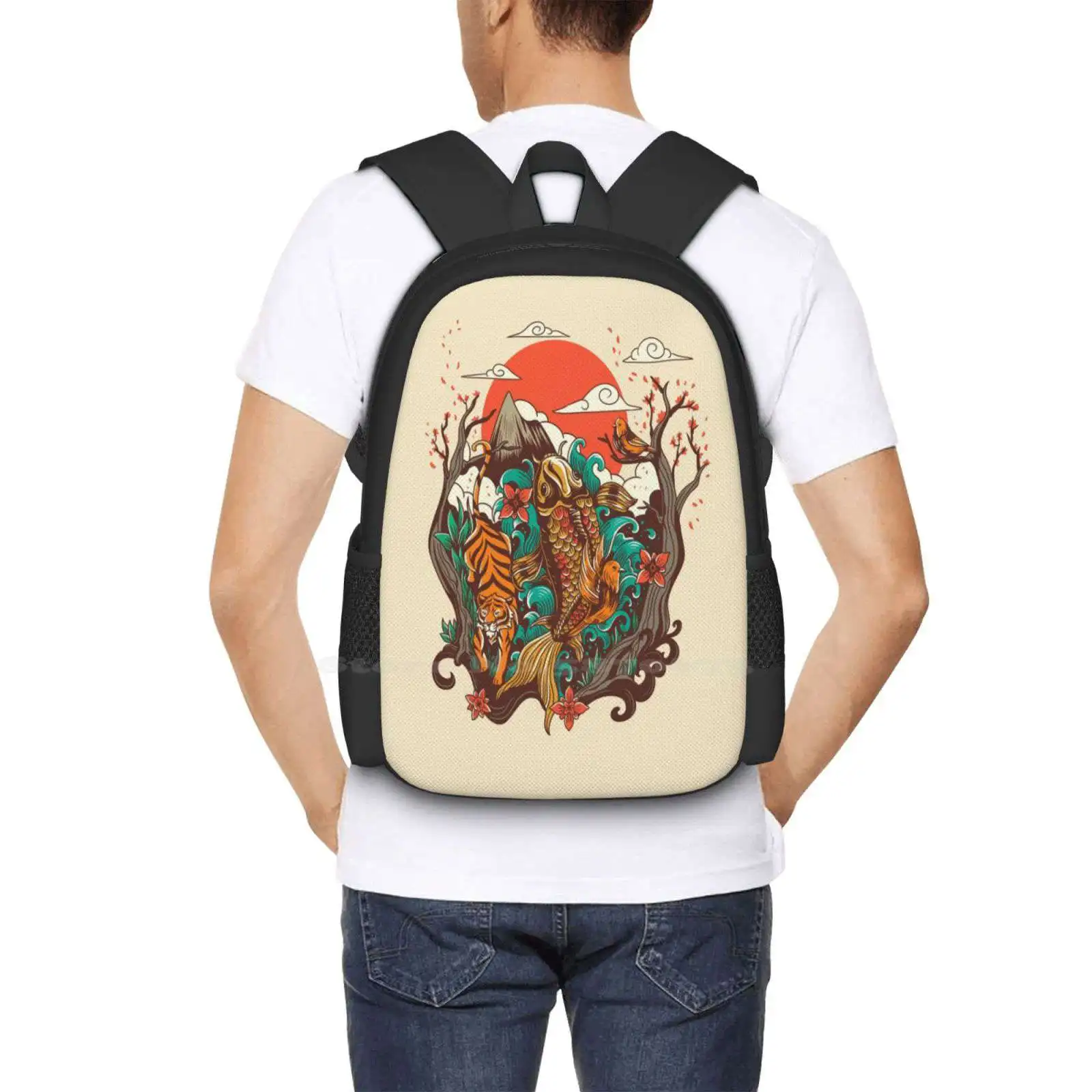 Autumn Sunset Large Capacity School Backpack Laptop Bags Autumn Sunset Koi Flower Drop Tiger Bird Cloud Animal Nature