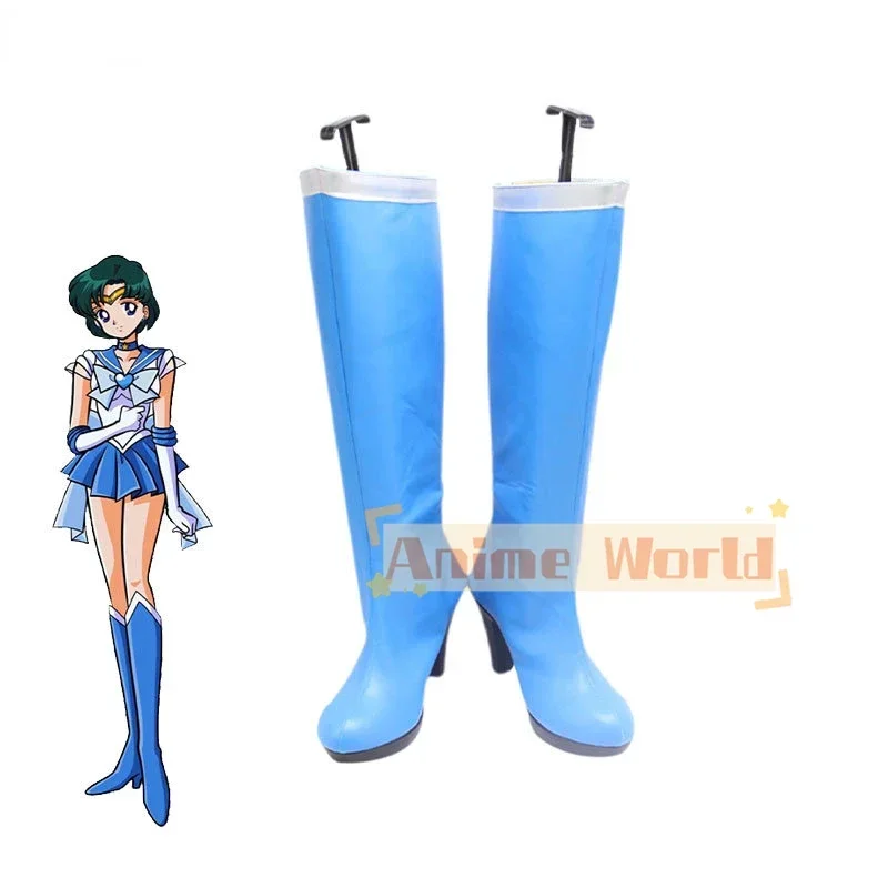 

Ami Mizuno Cosplay Shoes PU Leather Shoes Halloween Carnival Boots Sailor Mercury Cosplay Props Custom Made