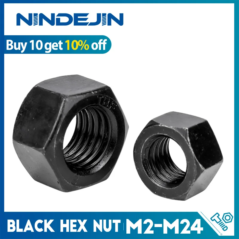 Preto Hexagon Hex Nuts M2 M2.5 M3 M4 M5 M6 M8 M10 M12 M14 M16 M18 M20 M22 M24 M27 aço carbono metric hex nuts